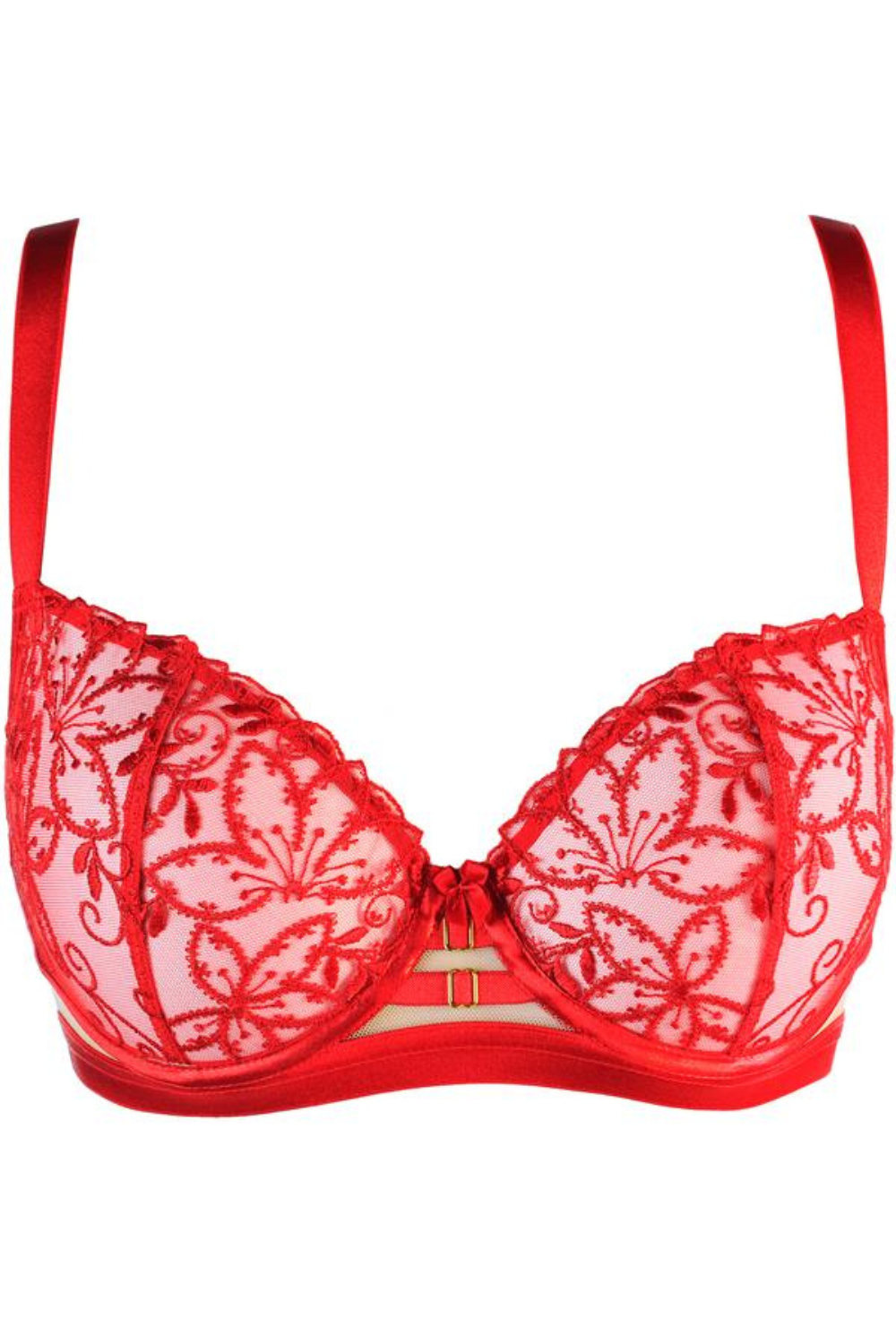 Ayana Floral Embroidered Balconette Bra - Red