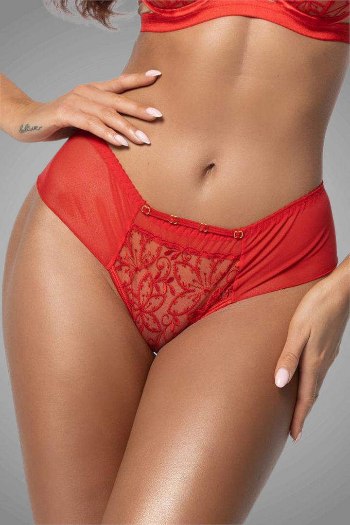 Ayana Floral Embroidered Brazilian Thong - Red