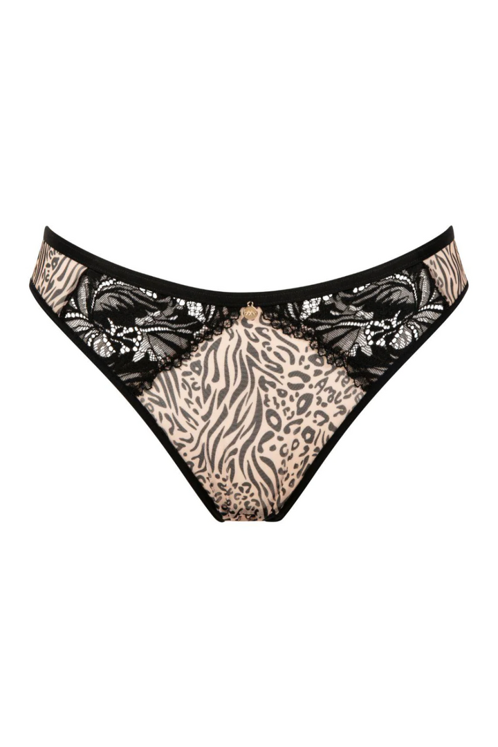 Caresse Féline Tropical Lace Animal Print Tulle Open Panty
