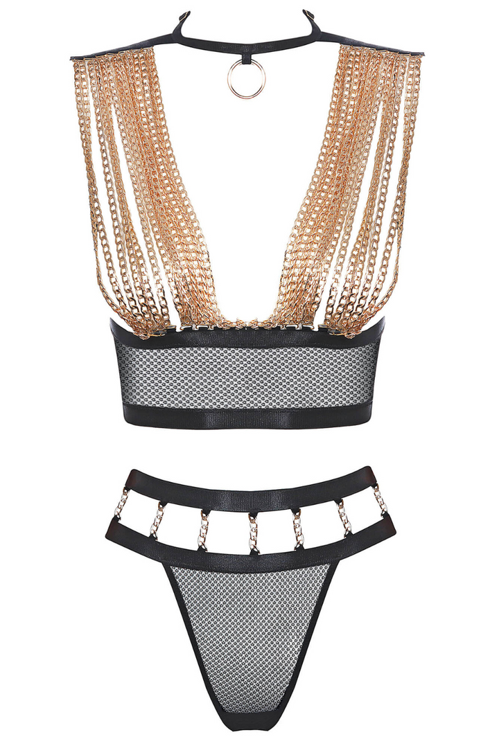 Golden Force Role-Play Chain Bra & Thong Set