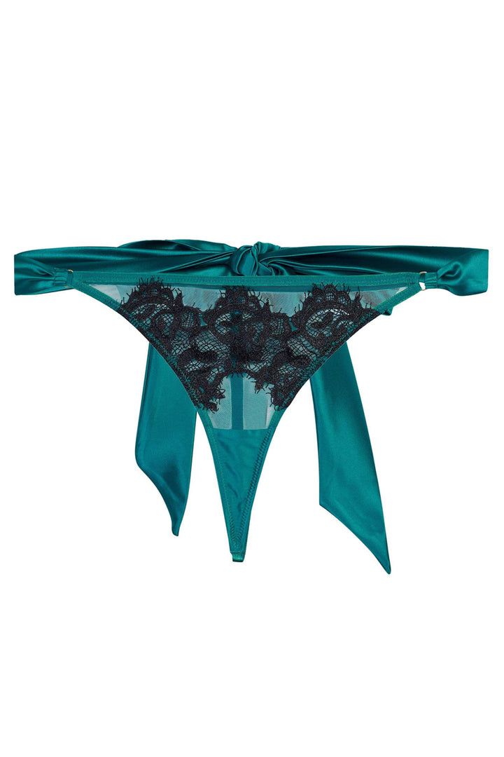 Anneliese Satin Lace Teal Thong