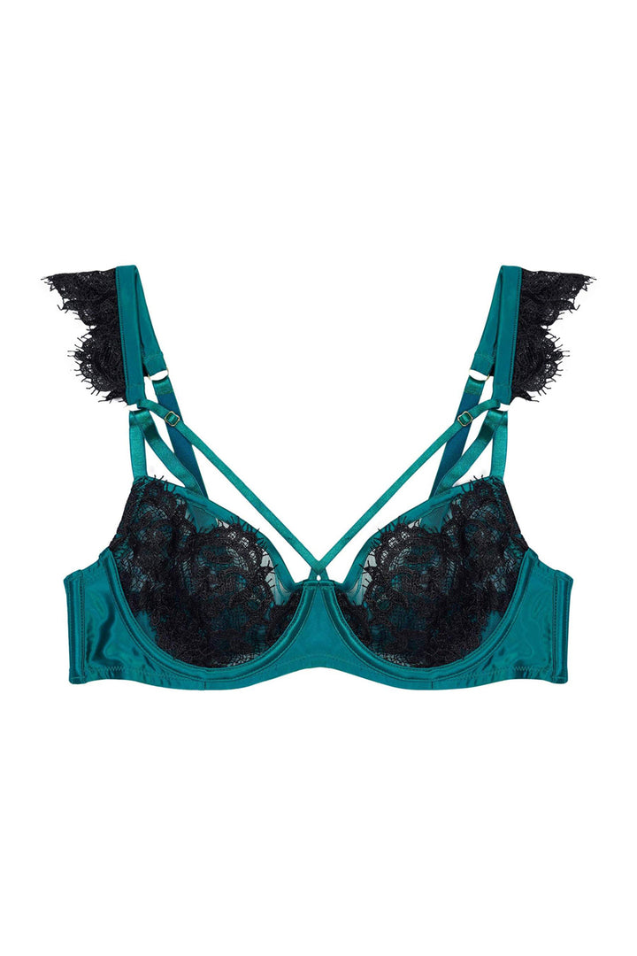 Anneliese Satin Lace Teal Balcony Bra