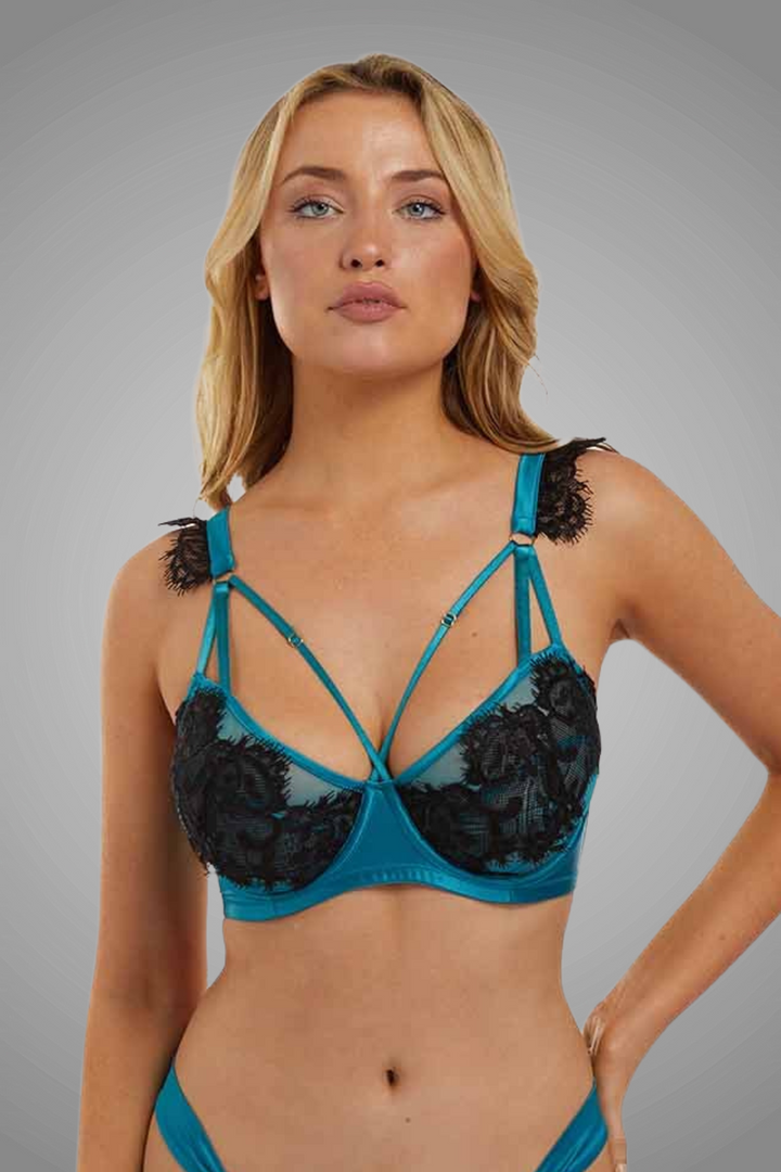 Anneliese Satin Lace Teal Balcony Bra